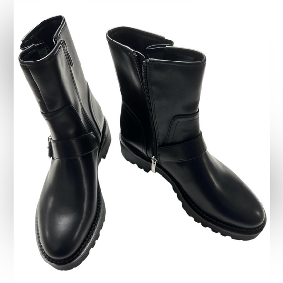 Nordstrom Rack Black Leather Moto Boots Buckle Detail Size 7.5 - Picture 4 of 9